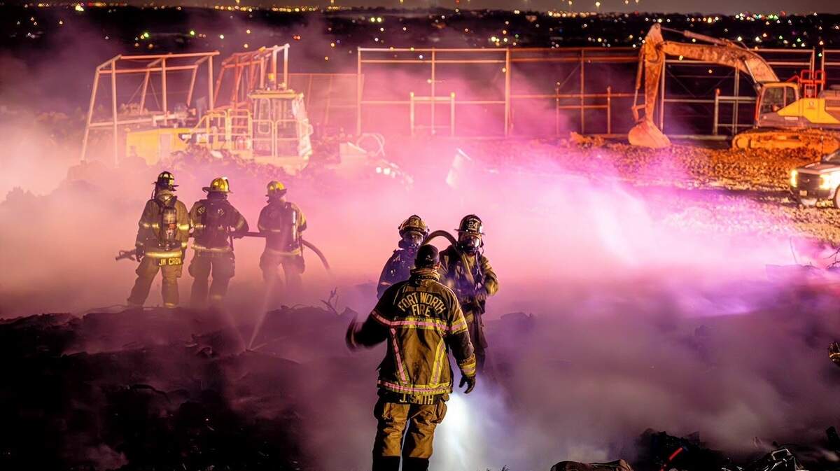 Fort Worth fire crews battle a landfill fire Wednesday night.