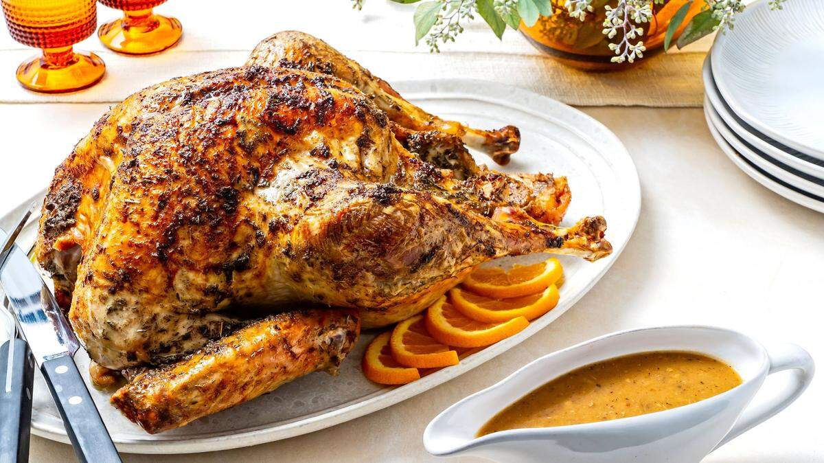 Turkey With Roasted Garlic Gravy.