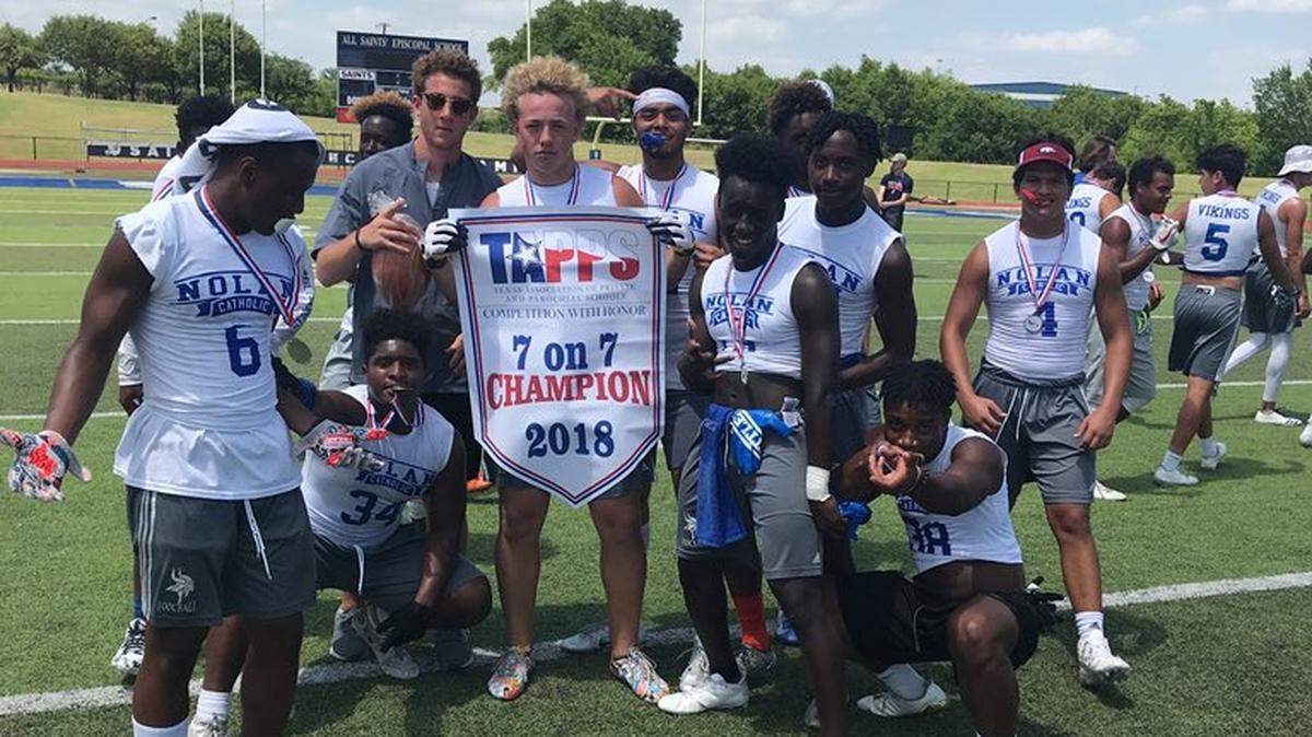 Nolan Catholic won the TAPPS 7-on-7 state tournament in June at College Station.