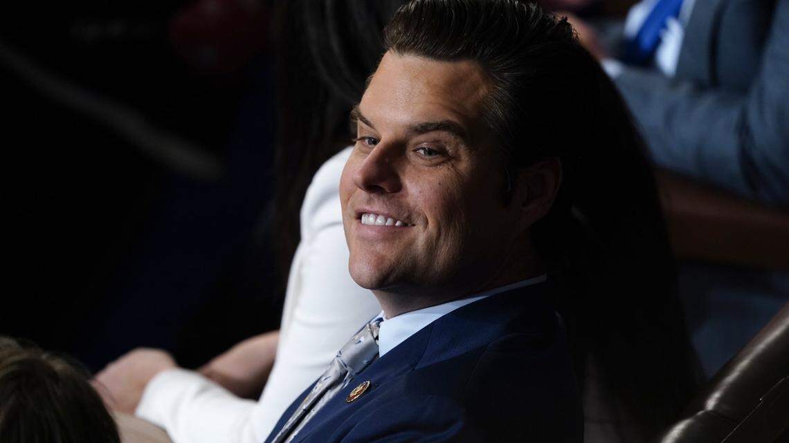 Oct 18, 2023; Washington, DC, USA; Rep. Matt Gaetz, R-Fla., is seen on the House floor as lawmakers hold a second vote to elect a new speaker in Washington. House Republicans nominated the chair of the House Judiciary Committee, Rep. Jim Jordan, R-Ohio, to the speakership last week. Jordan failed to win the House speakership in the first round of balloting on Wednesday. Mandatory Credit: Jack Gruber-USA TODAY