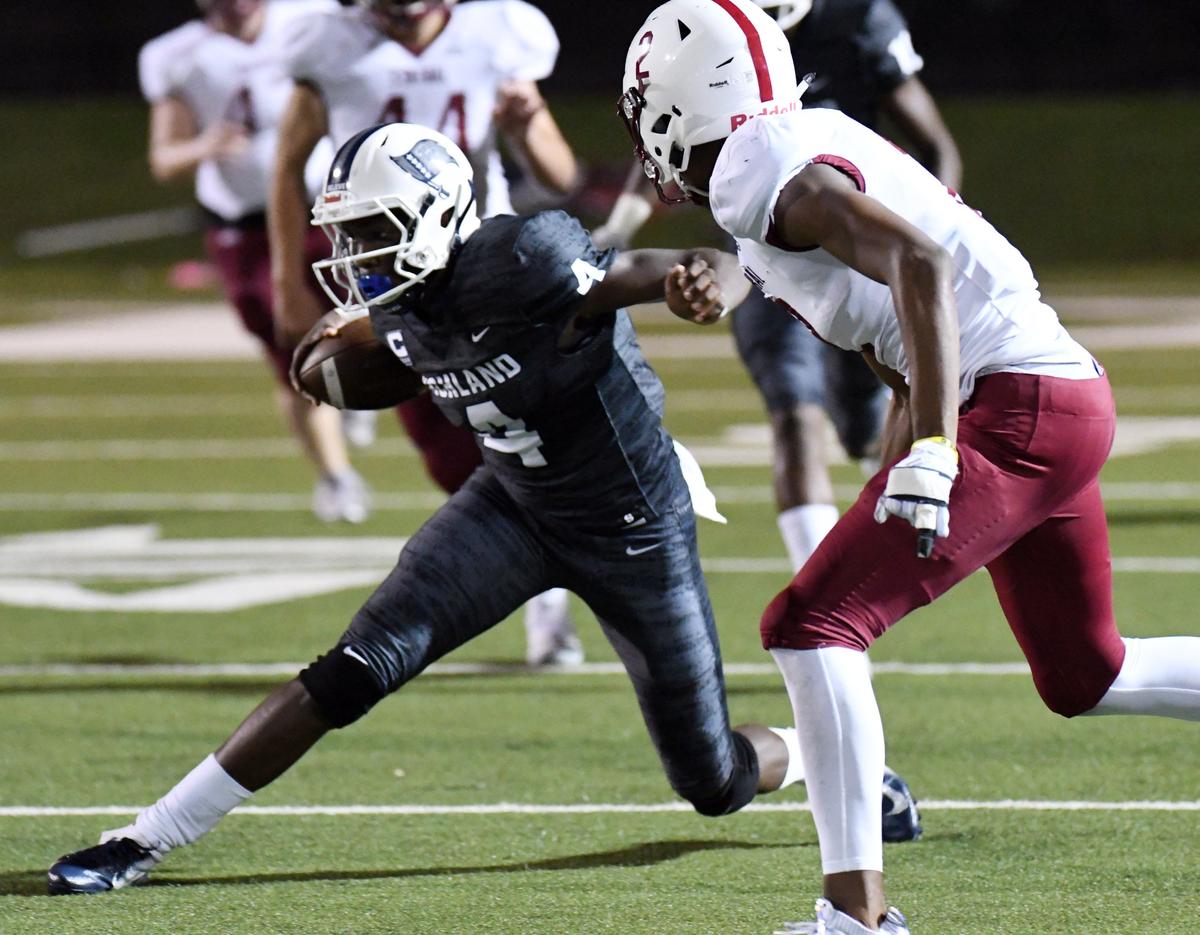 Richland’s Rashee Rice, left  cuts back on a catch and run for a first down as Keller Central’s Kacee Williams defends  in the second quarter of Friday’s September 7, 2018 football game at the Birdville Athletic Complex in North Richland Hills.   Special/Bob Haynes