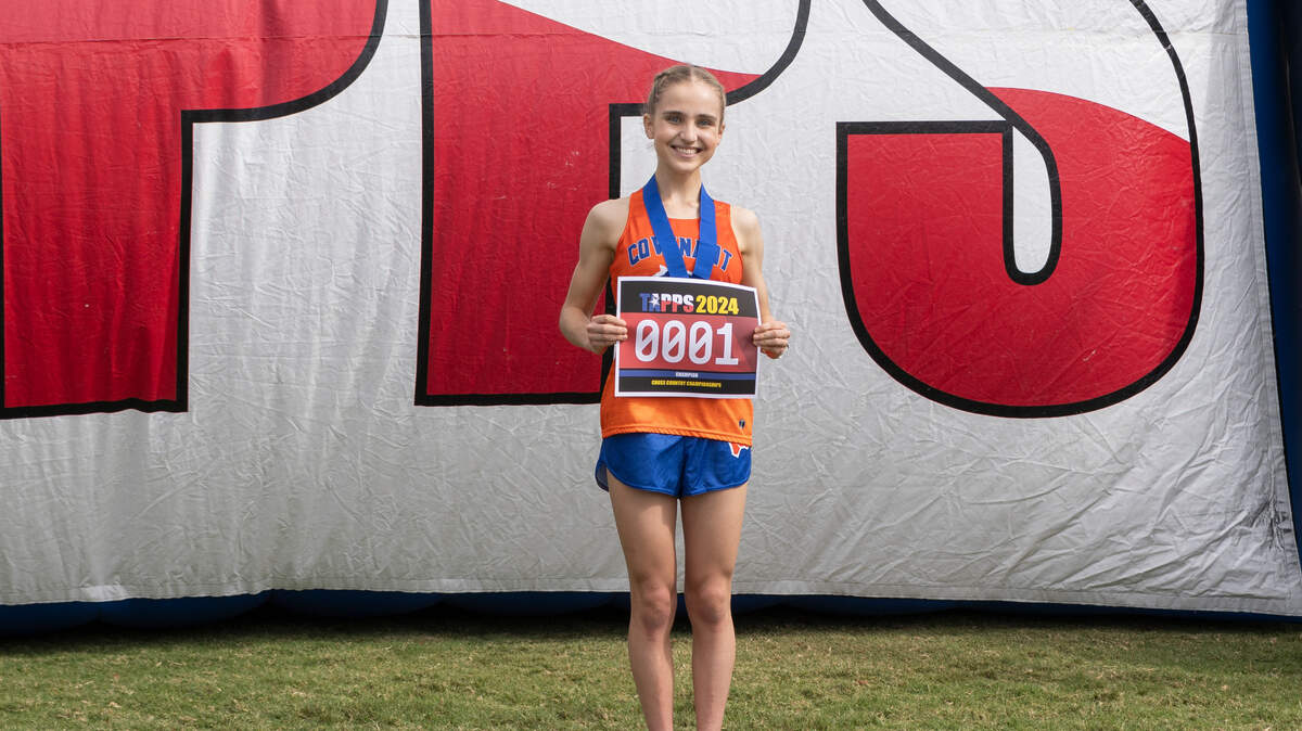 Colleyville Covenant Christian junior Sophie Smith wins gold in 4A at the 2024 TAPPS state cross country meet at Cottonwood Creek Golf Club in Waco, Texas on Monday, October 28, 2024.