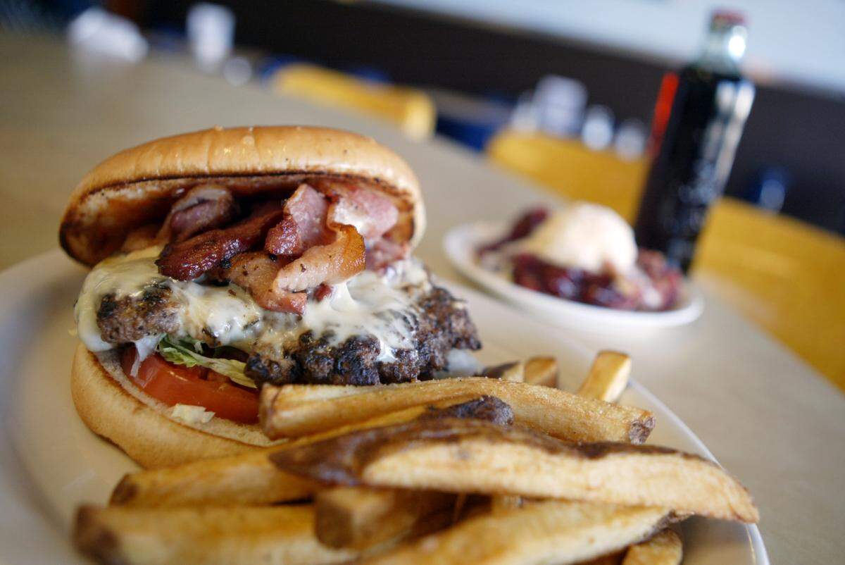 A blue cheese-bacon burger at M & O Station Grill in Fort Worth.