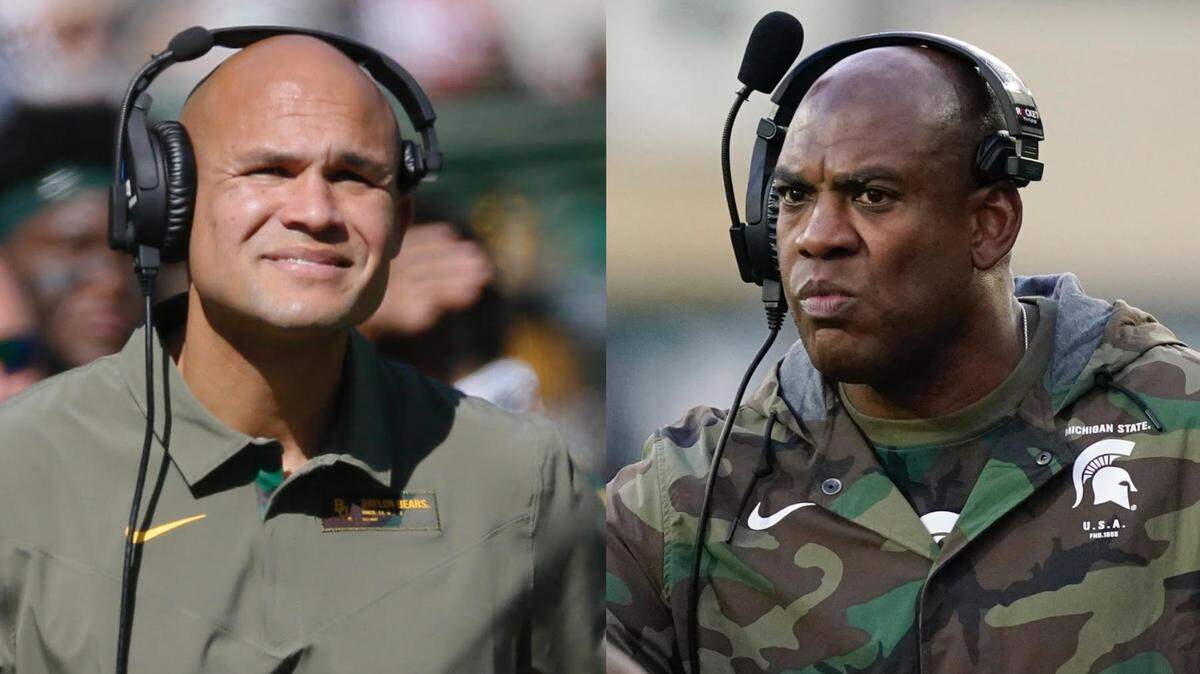 Baylor’s Dave Aranda (L) and Michigan State’s Mel Tucker are considered top candidates for the LSU head coaching job.