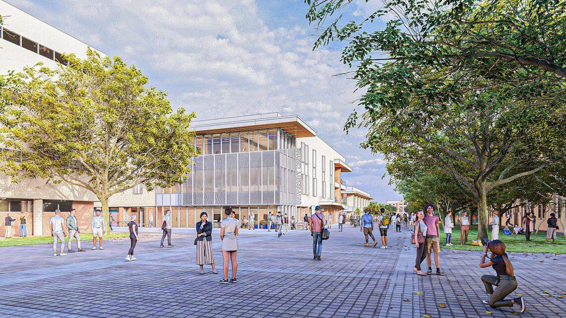 Renderings of UT Arlington’s University Center when construction is finished in 2028.