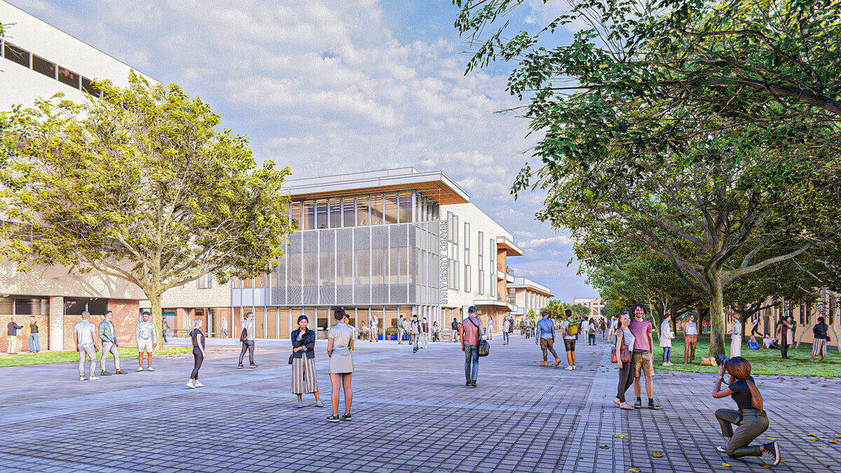 Renderings of UT Arlington’s University Center when construction is finished in 2028.