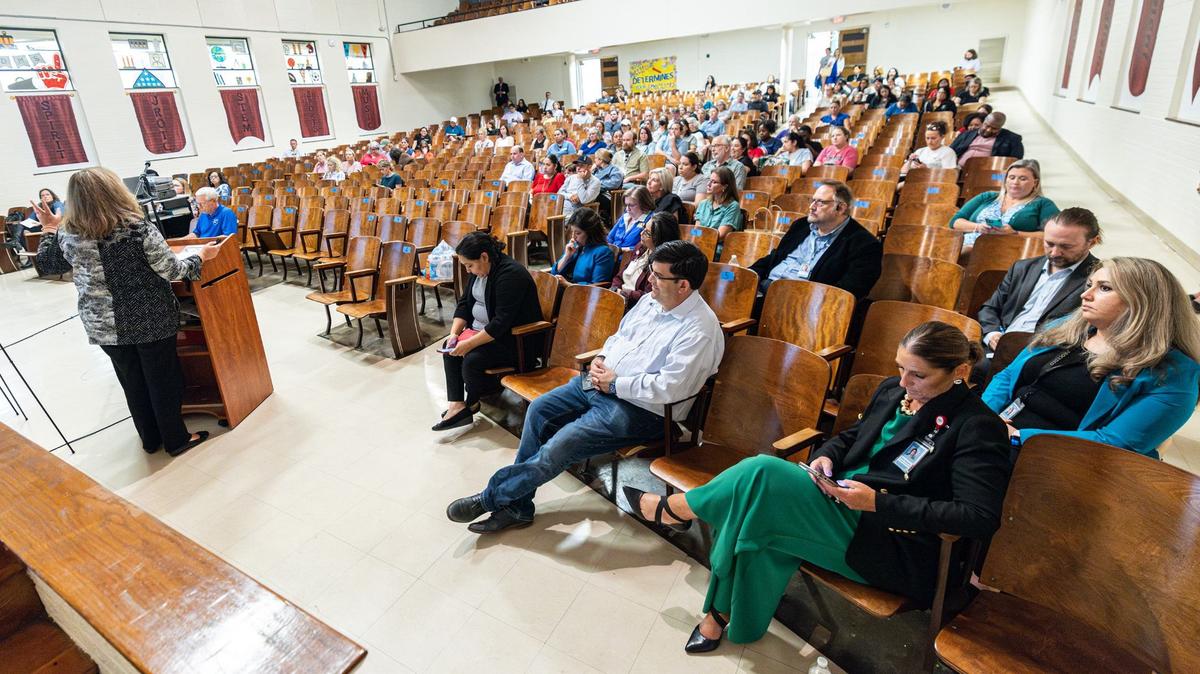 Parents, school officials and neighborhood residents gather at Daggett Middle School on Thursday for a Fort Worth ISD community listening session regarding proposed school closures and consolidations of middle schools.