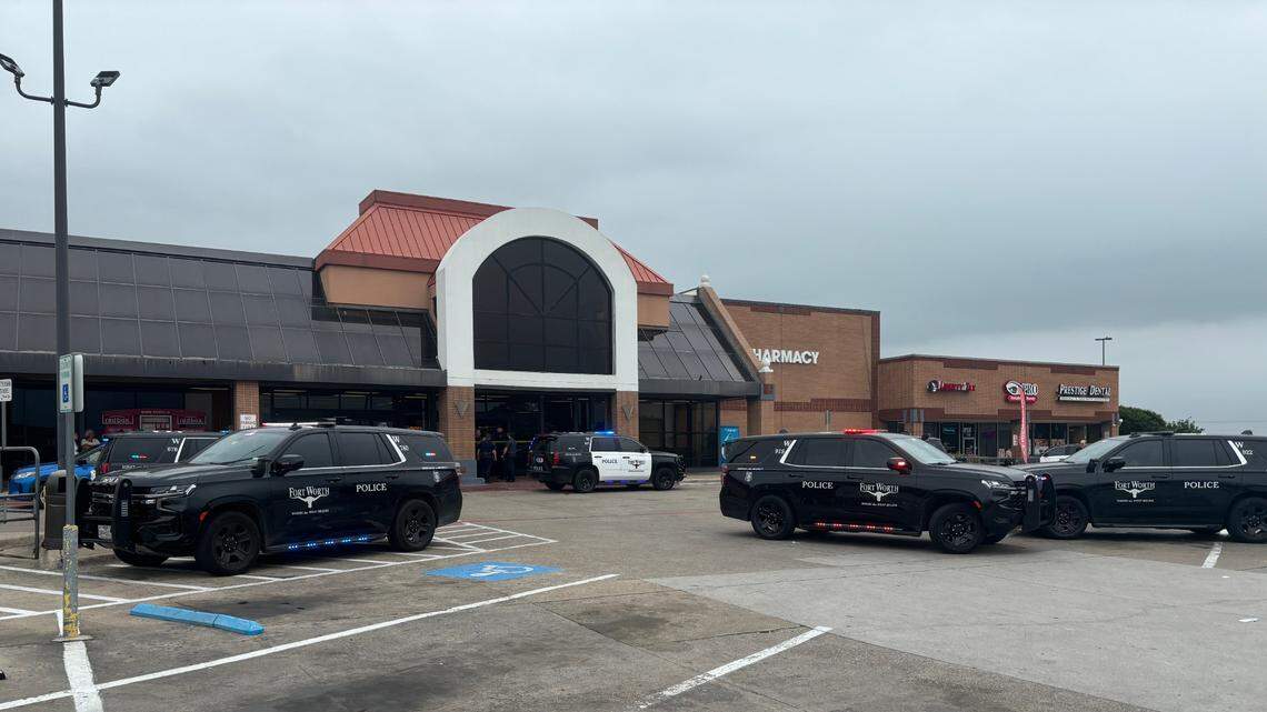 Fort Worth police officers responded to a stabbing at the Kroger at 9114 Camp Bowie West Blvd. shortly after noon on Wednesday, May 1, 2024. MedStar said a female patient was transported to a hospital in critical condition. Police said a man stabbed a cashier after trying to rob her.
