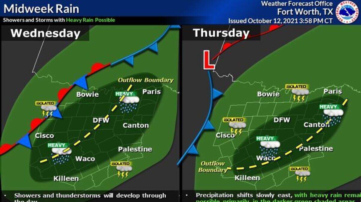 A flood watch is in effect for Dallas-Fort Worth from Wednesday morning into Thursday evening.