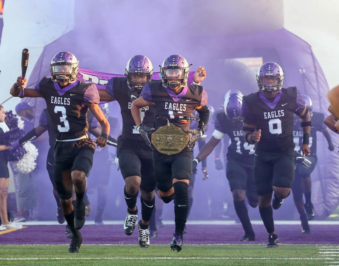 The Crowley Eagles enter the field to face Saginaw, Friday night, September 27, 2019 played at Eagle Stadium in Crowley, TX.