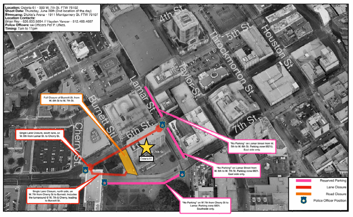 Several streets will be closed in downtown Fort Worth this week for filming.