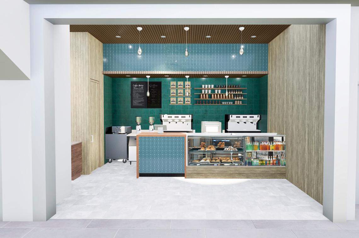 Rendering of the new Brewed coffehouse at the DFW Airport.