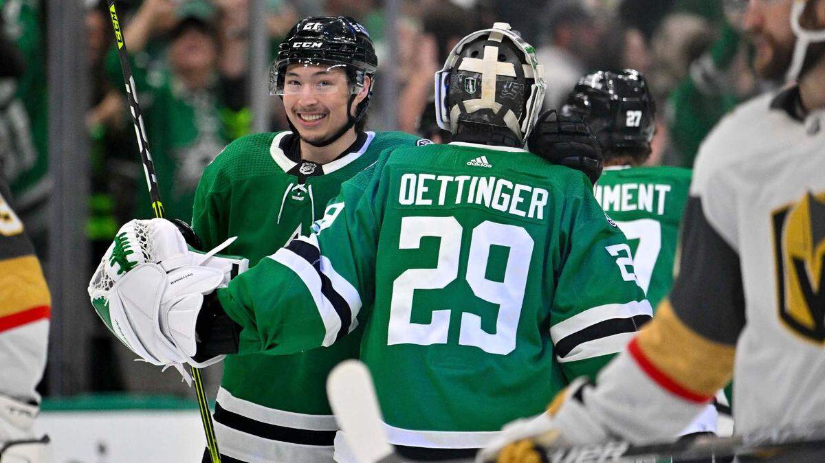 A tale of 2 American born hockey players: Dallas Stars Jason Robertson (left) was not picked to join Team USA in the 2026 Winter Olympics, but goalie Jake Oettinger was. The Team USA GM is former Dallas Stars winger Bill Guerin.