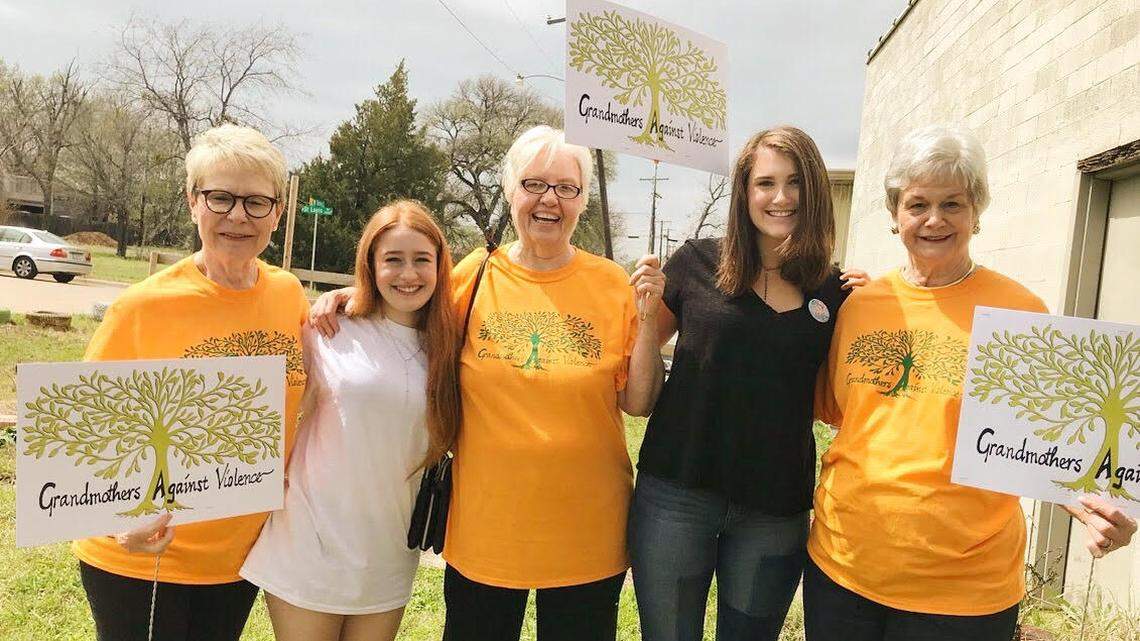 Paschal High School students Lucy Ariola, second from left, and Lillian Scott, second from right, are joined by an older generation of activists as they all plan to participate in Saturday's March For Our Lives event in Fort Worth.