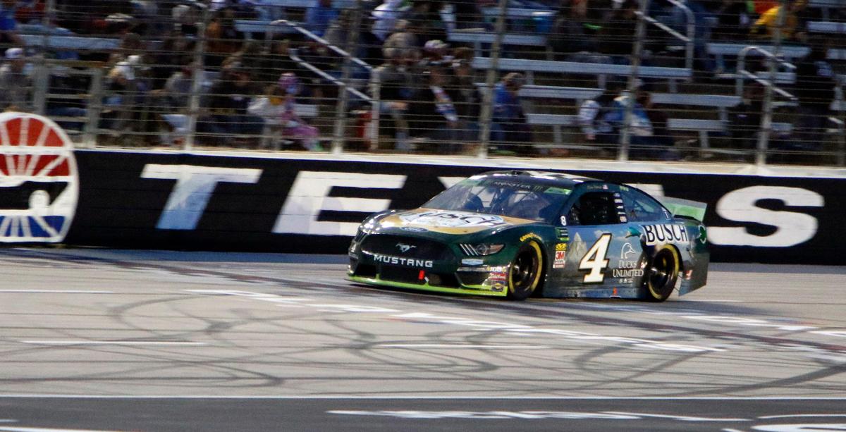 Monster Energy NASCAR Cup Series driver Kevin Harvick (4) crosses the finish line Sunday to win the NASCAR Monster Energy Series AAA Texas 500 at Texas Motor Speedway in Fort Worth.