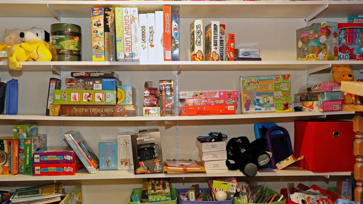 A large closet, aka as the children’s favorite room, is filled with toys for “Wish Children” to take home at The Wish House in Fort Worth, Thursday Aug. 13, 2020. (Special to the Star-Telegram Bob Booth)