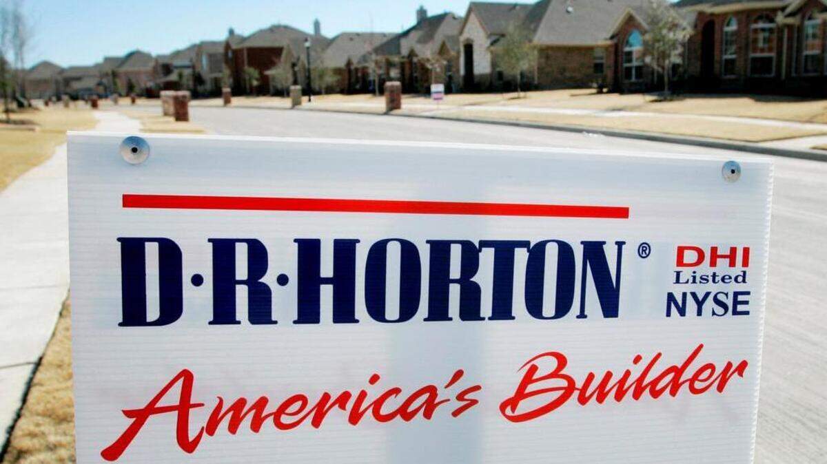 **FILE** In this Feb. 2, 2008 file photo, a D.R. Horton home builder sign in a new development in seen Frisco, Texas. The Fort Worth, Texas-based home builder on Tuesday, Nov. 25, 2008 reported a nearly $800 million loss in its fiscal fourth quarter on slower home sales and more than $1 billion in charges amid a troubled housing market, which its chief executive said will be more challenging in fiscal year 2009. (AP Photo/Tony Gutierrez, file) ORG XMIT: DN203