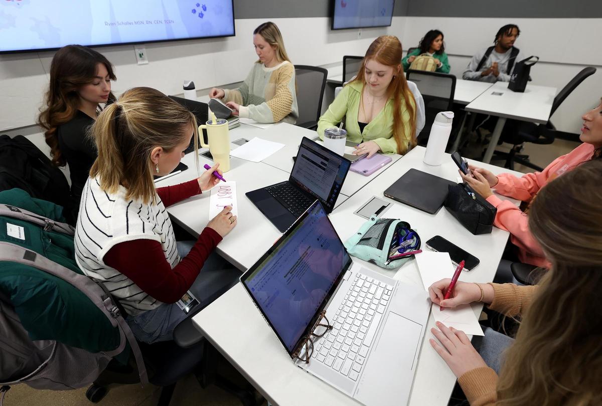 Nursing students attend their first class at the new College of Nursing School at University of North Texas Health Science Center on Monday, Jan. 13, 2025, in Fort Worth. The nursing school was established in 2023 to address the nursing shortage in Texas.