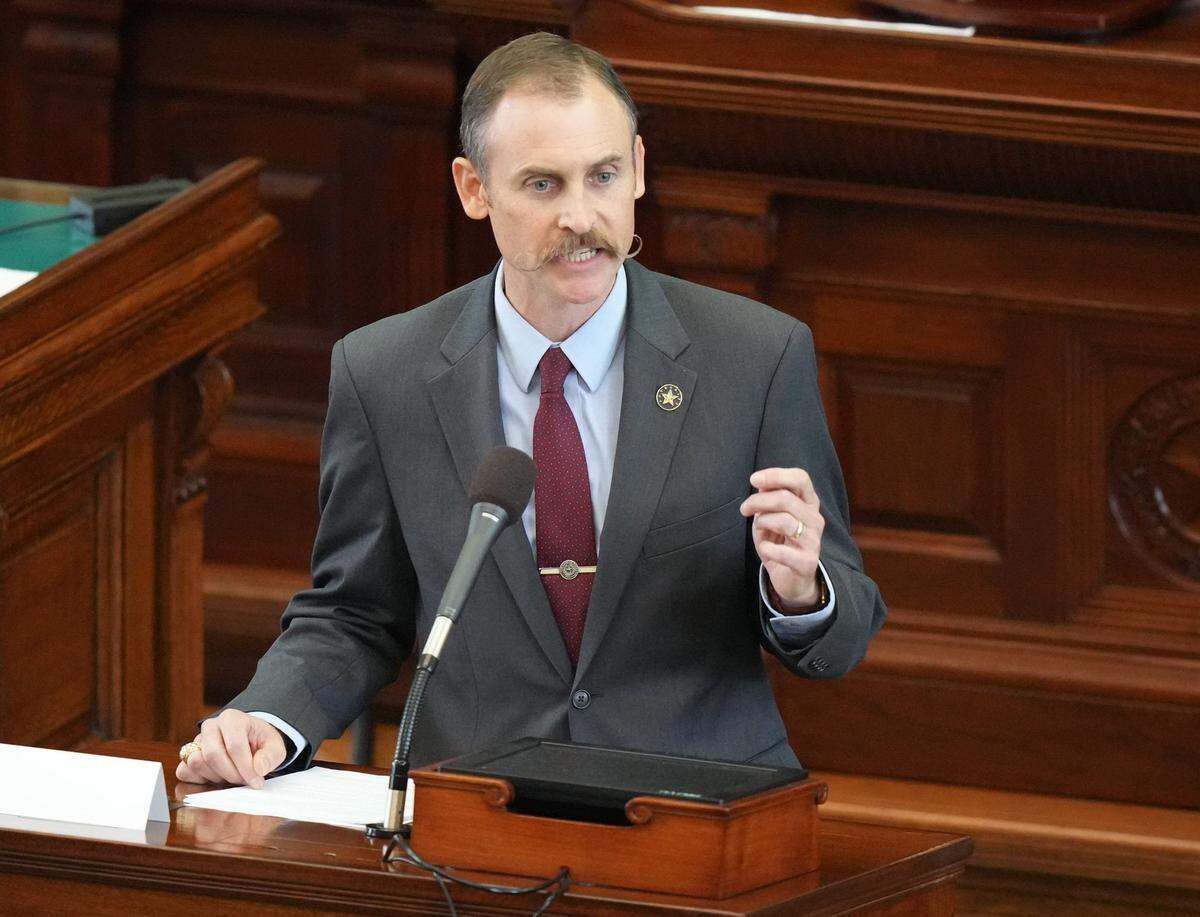 House Impeachment Manager Rep. Andrew Murr, R - Junction, makes closing arguments at the impeachment trial of Attorney General Ken Paxton at the Capitol on Friday September 15, 2023.