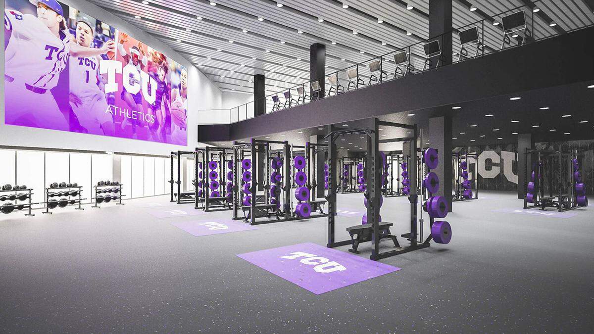 Rendering shows a renovated weight room. 