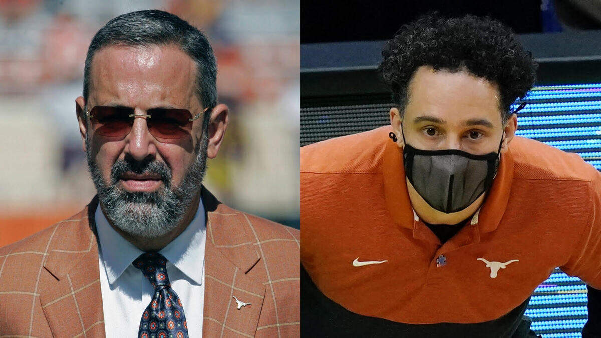University of Texas athletic director Chris Del Conte (L) has a decision to make on the future of embattled basketball coach Shaka Smart, whose team was stunned in the Round of 64 with a loss to Abilene Christian.