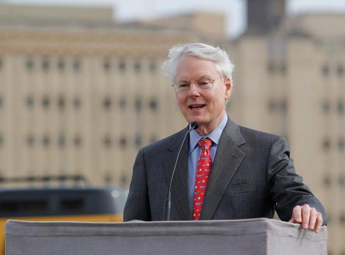 Robert Bass at the official groundbreaking ceremony for the Hemphill-Lamar Connector on April 8, 2015, at the site where Southside Fort Worth and the southern parts of downtown will have a greater connection.