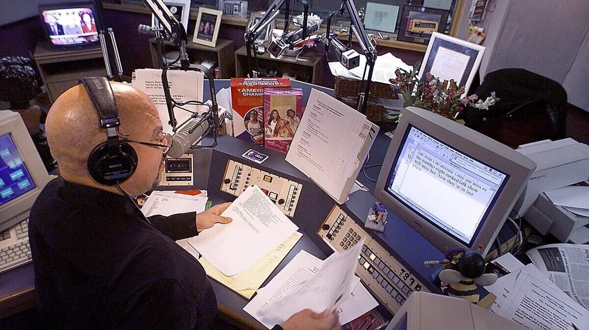 Syndicated radio host Tom Joyner in the studio on Tuesday March 12, 2002. Fort Worth Star-Telegram photo by Ron T. Ennis