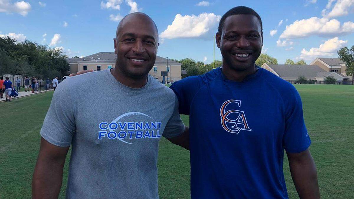 Former MLB player Vernon Wells, left, and head coach Eric Anderson at Colleyville Covenant.