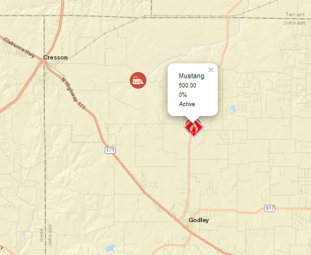 The Mustang Wildire in Johnson County has claimed about 500 acres and has not been contained at all, according to the Texas A&M Forest Service.