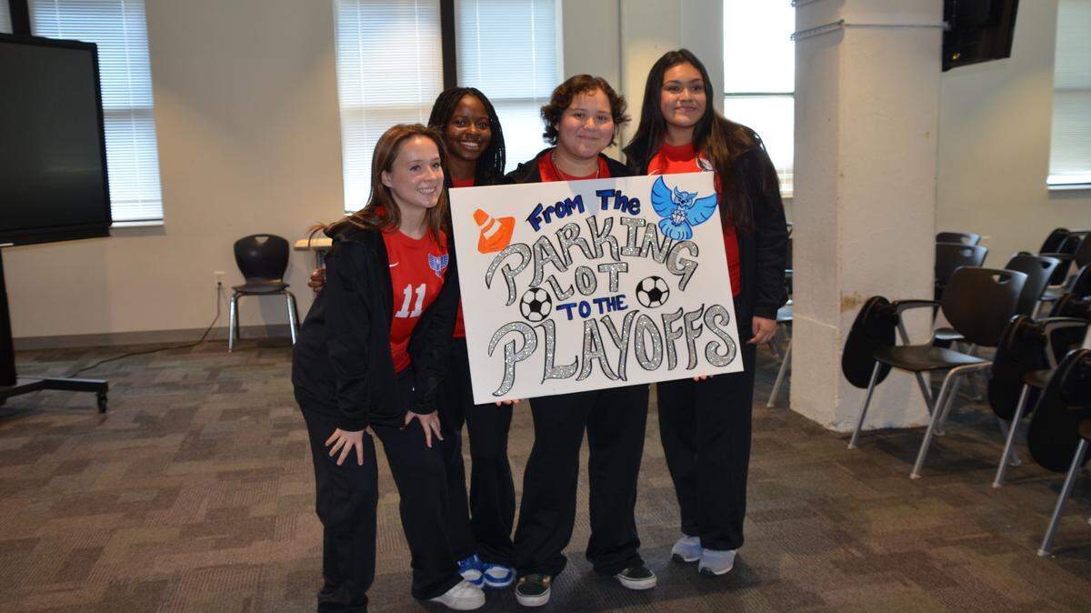 YWLA soccer players pose for a photo ahead of the UIL playoffs.