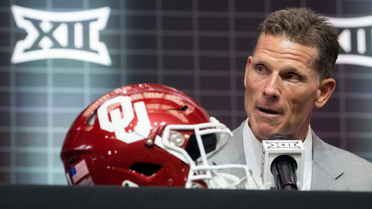 University of Oklahoma Head Coach Brent Venables speaks at his press conference on the second day of Big 12 Media Days in AT&T Stadium on Thursday.