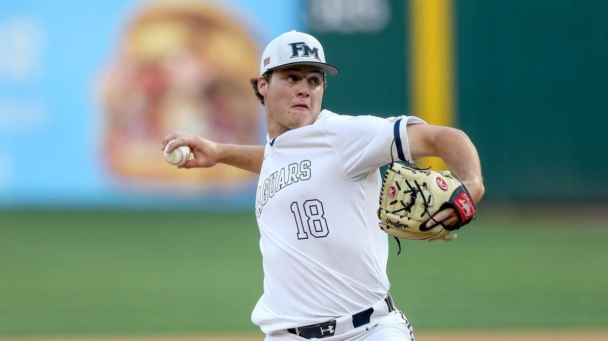 Flower Mound starting pitcher Cam Brown delivers a pitch during the game against Trinty, Thursday evening, May 23, 2019 in game 1 of the 6A Region I High School baseball semifinals played at Globe Life Park in Arlington, Tx.