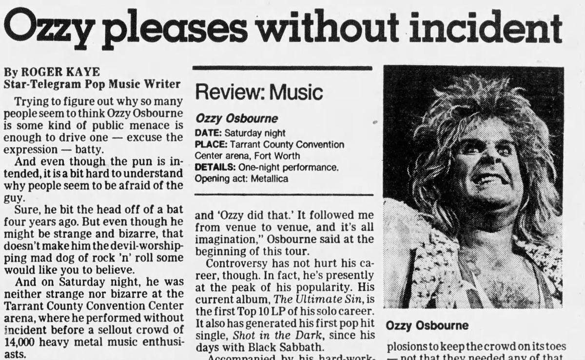 A review of Ozzy Osbourne’s Fort Worth show in this clip from the May 12, 1986, edition of the Fort Worth Star-Telegram.