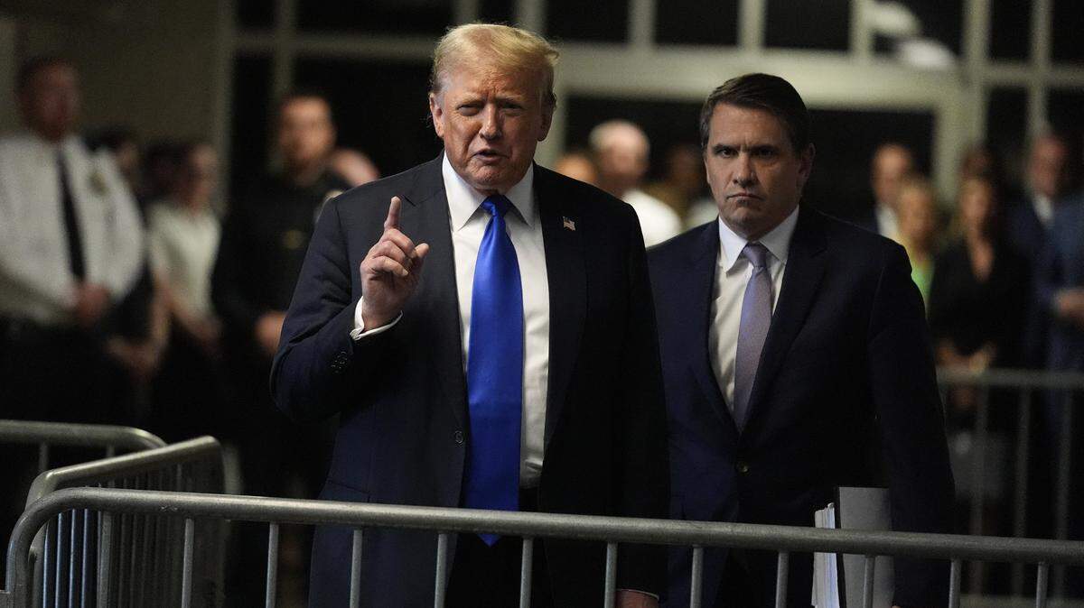 President Donald Trump comments to members of the media after being found guilty on 34 felony counts of falsifying business records in the first degree at Manhattan criminal court. Trump became the first American president to be convicted of felony crimes as a New York jury found him guilty of 34 felony counts of falsifying business records in a scheme to illegally influence the 2016 election through hush money payments to a porn actor who said the two had sex.