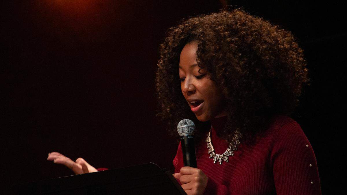 TCU theater professor Ayvaunn Penn performs a monologue titled “A Classroom Speaks” as part of Penn’s play “For the Love of Uvalde: A Play Inspired by the May 24, 2022 Robb Elementary School Shooting in Uvalde, TX.”