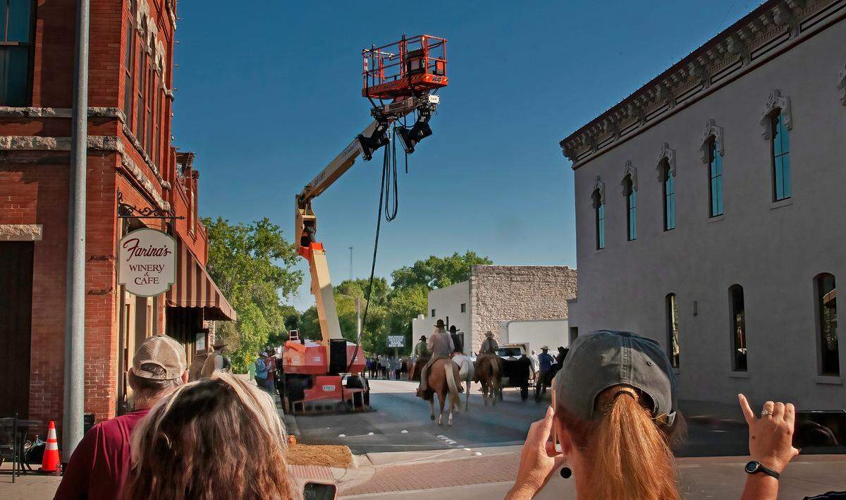 The historic Granbury square was transformed into late nineteenth century Fort Worth. “1883,” a sequel to popular Paramount drama “Yellowstone,” filmed scenes in Granbury’s historic square in summer of 2021. PHOTO BY MARY VINSON