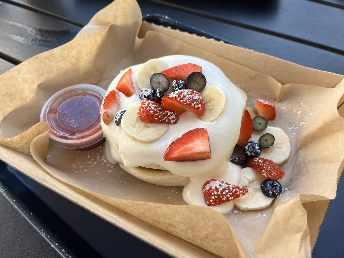 The Berry Sweet Stacks with two souffle pancakes, secret sauce and berries at Sweet Stacks on Jan. 21, 2026 in Fort Worth.