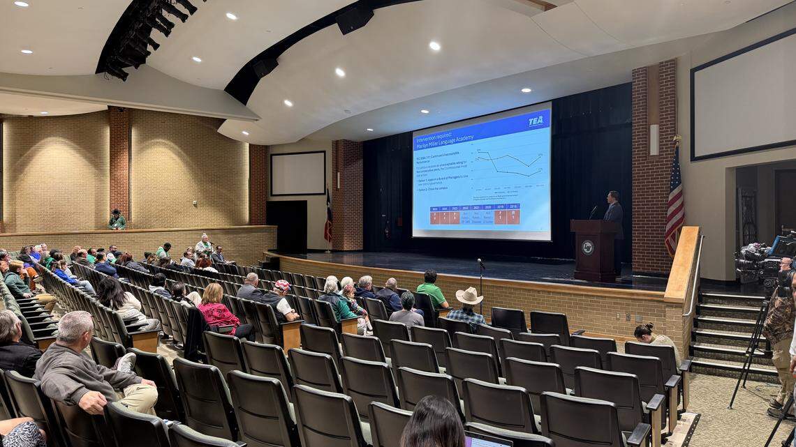 Texas Education Agency Deputy Commissioner Steve Lecholop answered questions form Lake Worth parents at a community meeting at Lake Worth High School Wednesday night. Texas Education Agency Deputy Commissioner Steve Lecholop answered questions form Lake Worth parents at a community meeting at Lake Worth High School Wednesday night.
