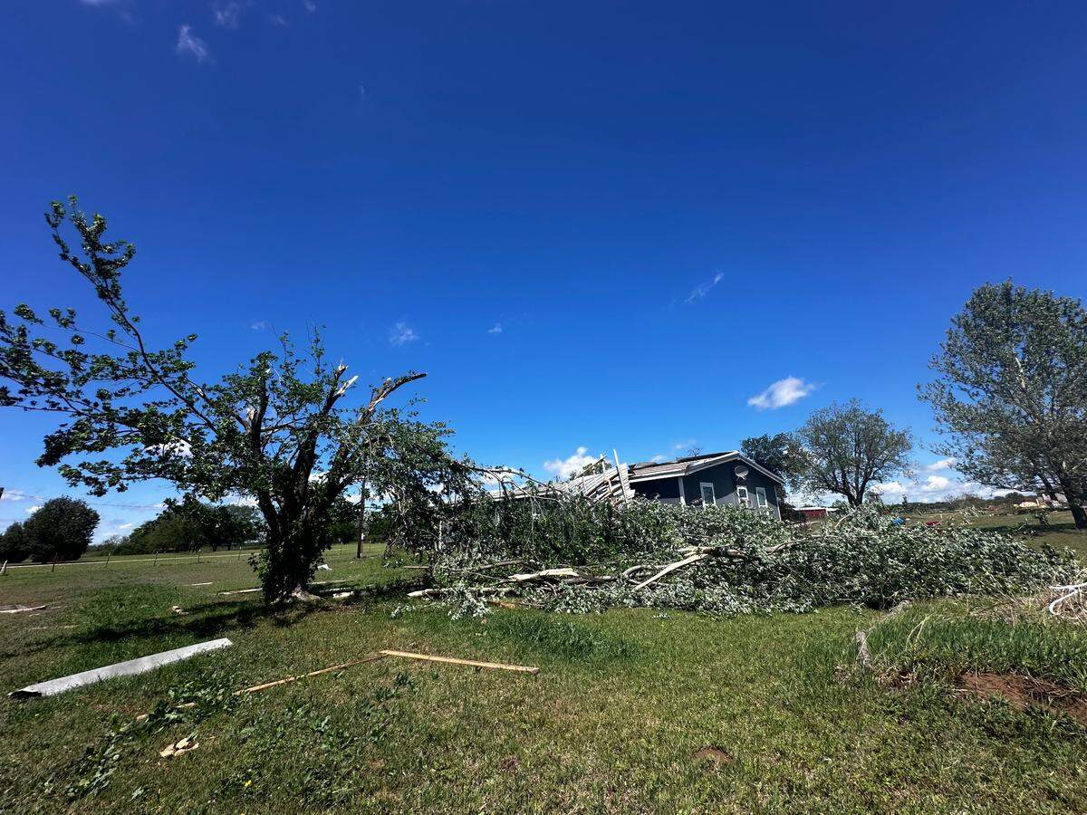 Storm damage at Jim Long’s home in Parker County on Sunday, April 20, 2025.
