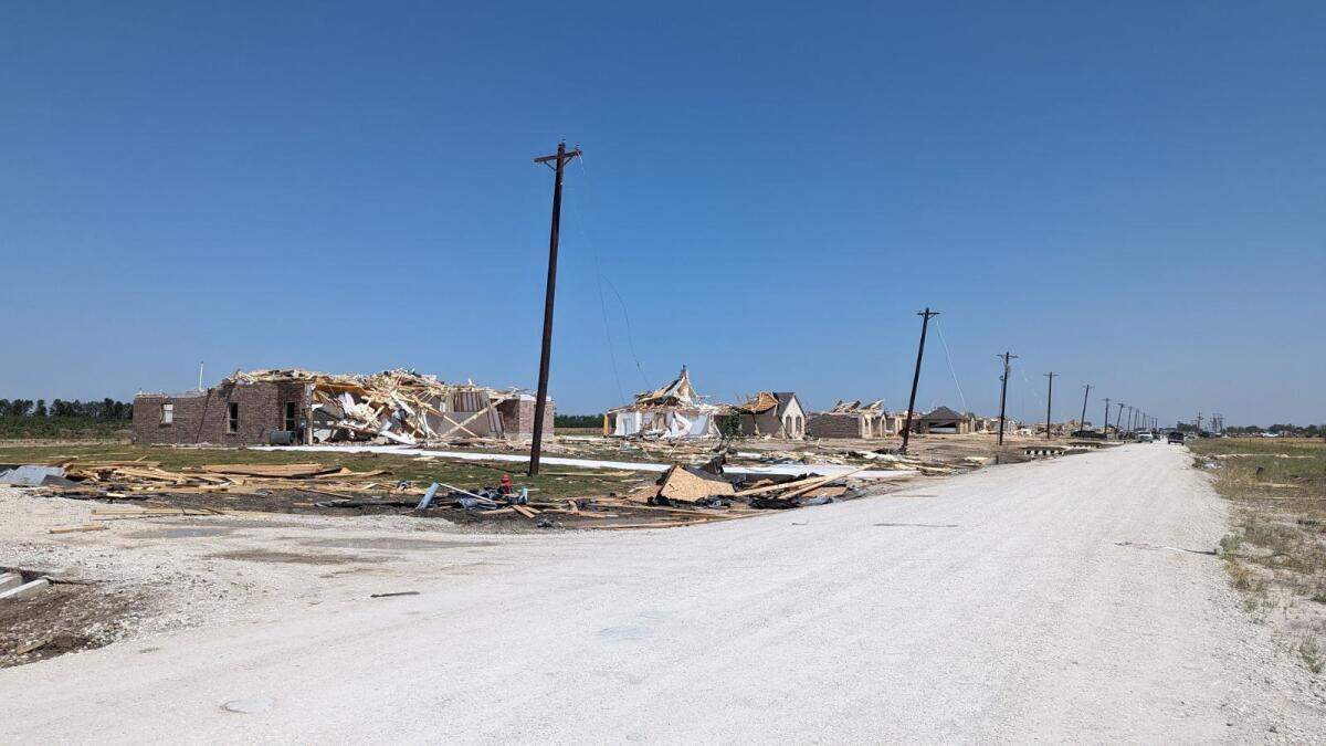 New homes on CR 200 west of Lone Star Refuge RV Park in Cooke County, Texas, on Sunday, May 26, 2024, after severe storms moved through the area on Saturday.