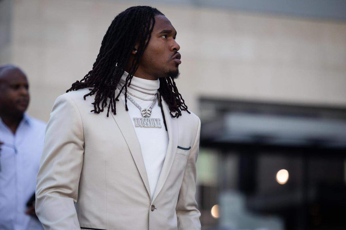 Dallas Cowboys Rico Dowdle walks the blue carpet for the season kickoff event Thursday, Aug. 25, 2022, at Ford Center in Frisco.