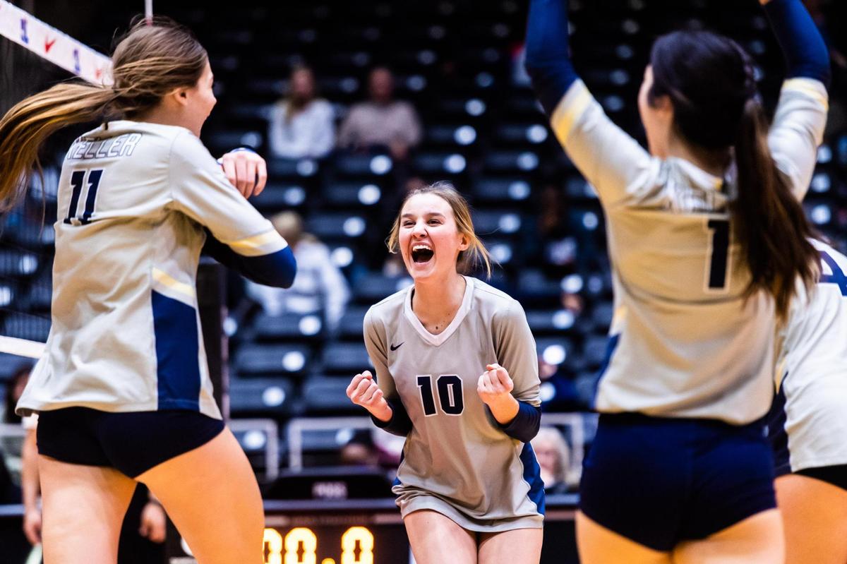 Jenna Clifford (10) celebrates with her teammates during the 6A state semifinal game between Keller and Fort Bend Ridge Point at the Curtis Culwell Center in Garland on November 19, 2021. Photo by Matt Smith. Special to the Star-Telegram.