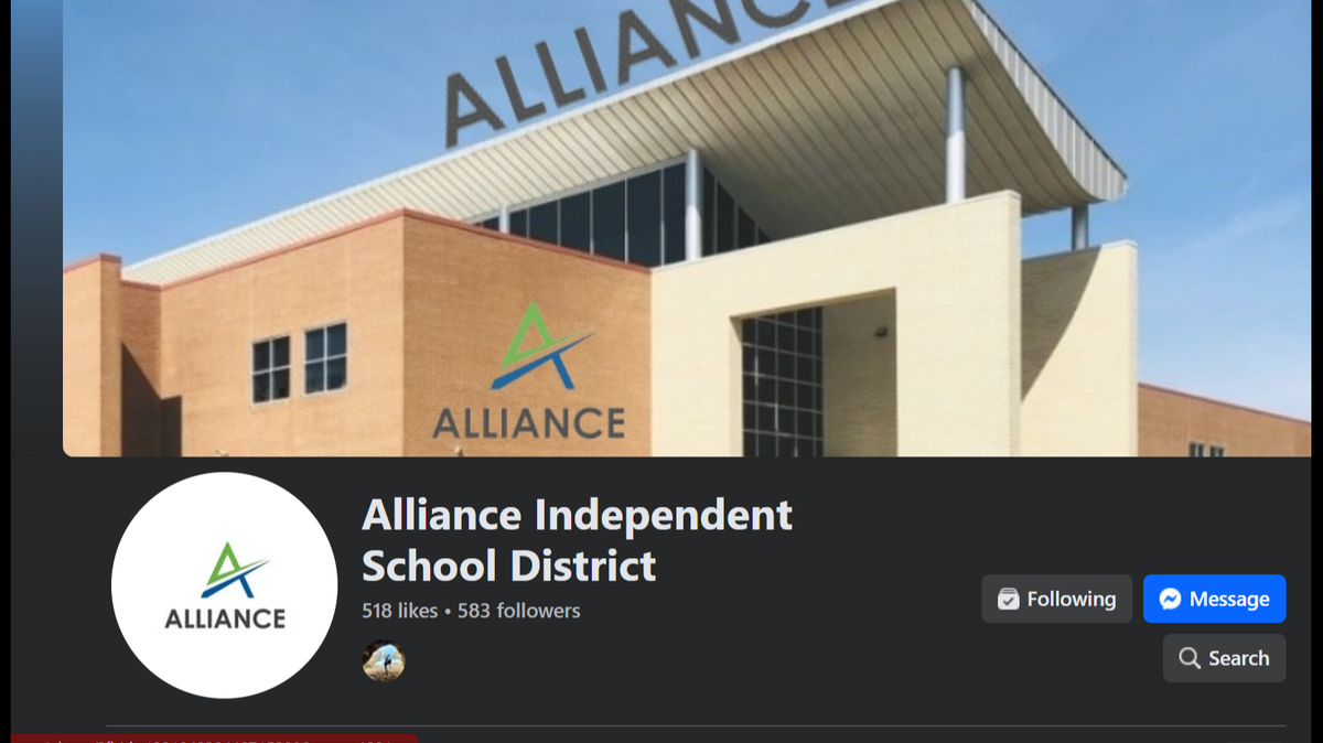 A screenshot of a Facebook page for a fake school district