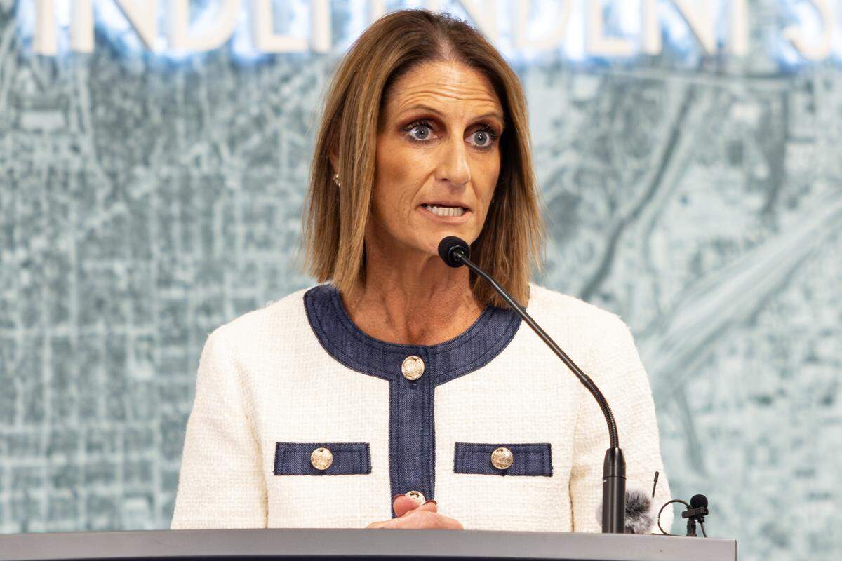 Karen Molinar, the superintendent of Fort Worth ISD, speaks to the media at the school district’s administration building on Thursday, Oct. 23, 2025, after the Texas Education Agency announced an upcoming state takeover of the district. The decision comes after one campus received five consecutive failure ratings.