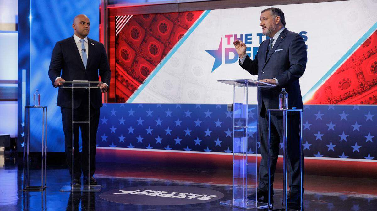 U.S. Rep. Colin Allred, D-Dallas, left, and U.S. Sen. Ted Cruz, R-Texas, take part in a debate for the U.S. Senate hosted by WFAA on Monday, Oct. 15, 2024, in Dallas, Texas.