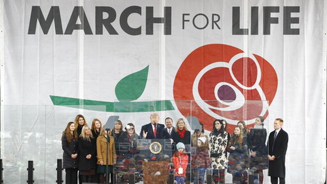 President Donald Trump speaks at a March for Life rally in 2020 on the National Mall in Washington.