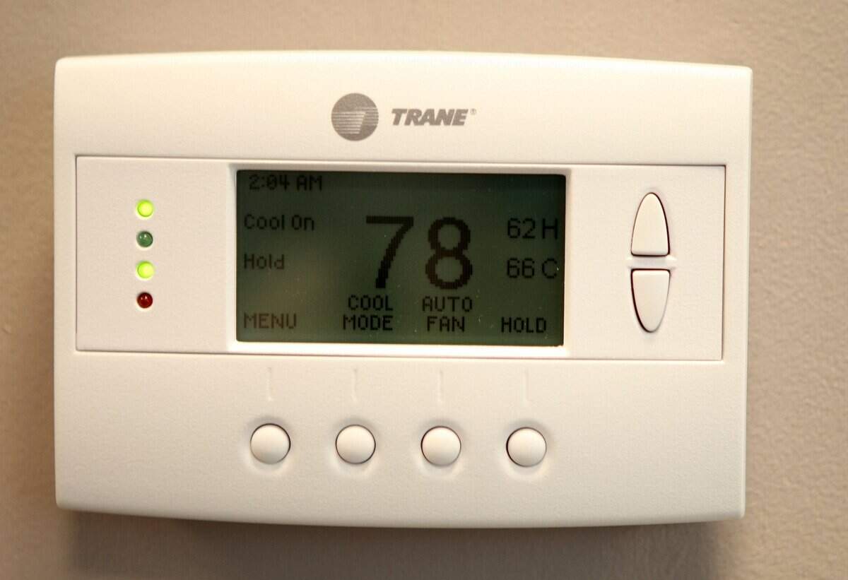 A thermostat that can be controlled remotely is part of several devices used in Verizon’s new home monitoring technology, photographed in Irving, TX on Tuesday, August 2, 2011.