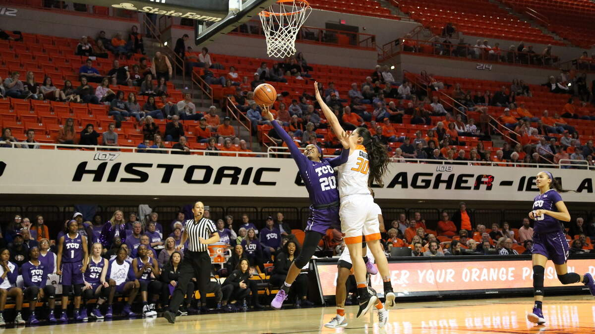 TCU guard Lauren Heard drives in for a layup in the Frogs’ 75-71 loss at Oklahoma State on Jan. 6, 2019.