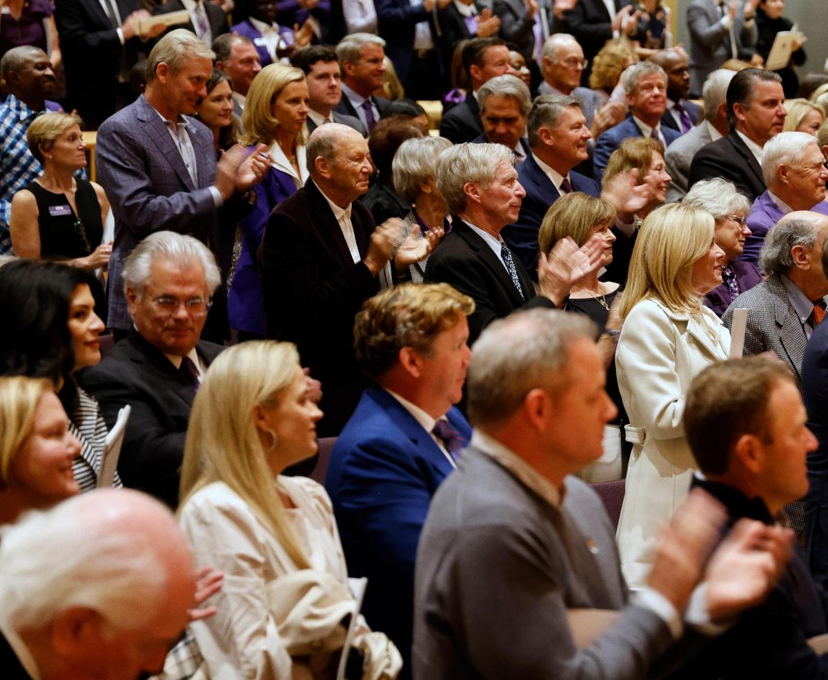 Trustees and guests filled the Van Cliburn Concert Hall at TCU for the investiture of President Daniel W. Pullin.