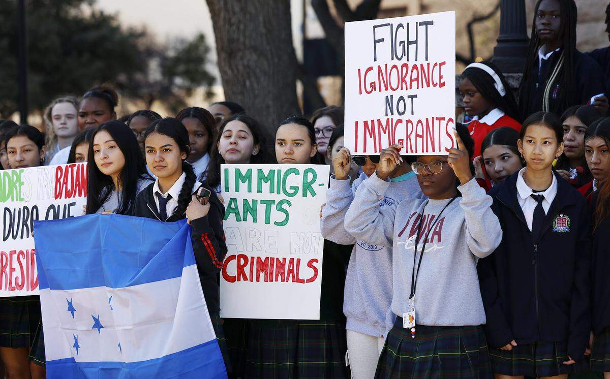 Students at Young Women's Leadership Academy in downtown Fort Worth walk out of school to protest federal immigration policies they say are harming their families.